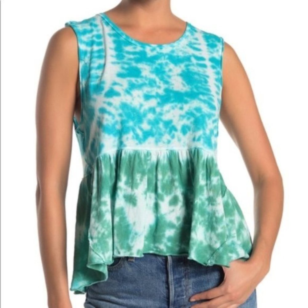 Free People Tie Dye Anytime Tank Teal Waters Size M NEW
